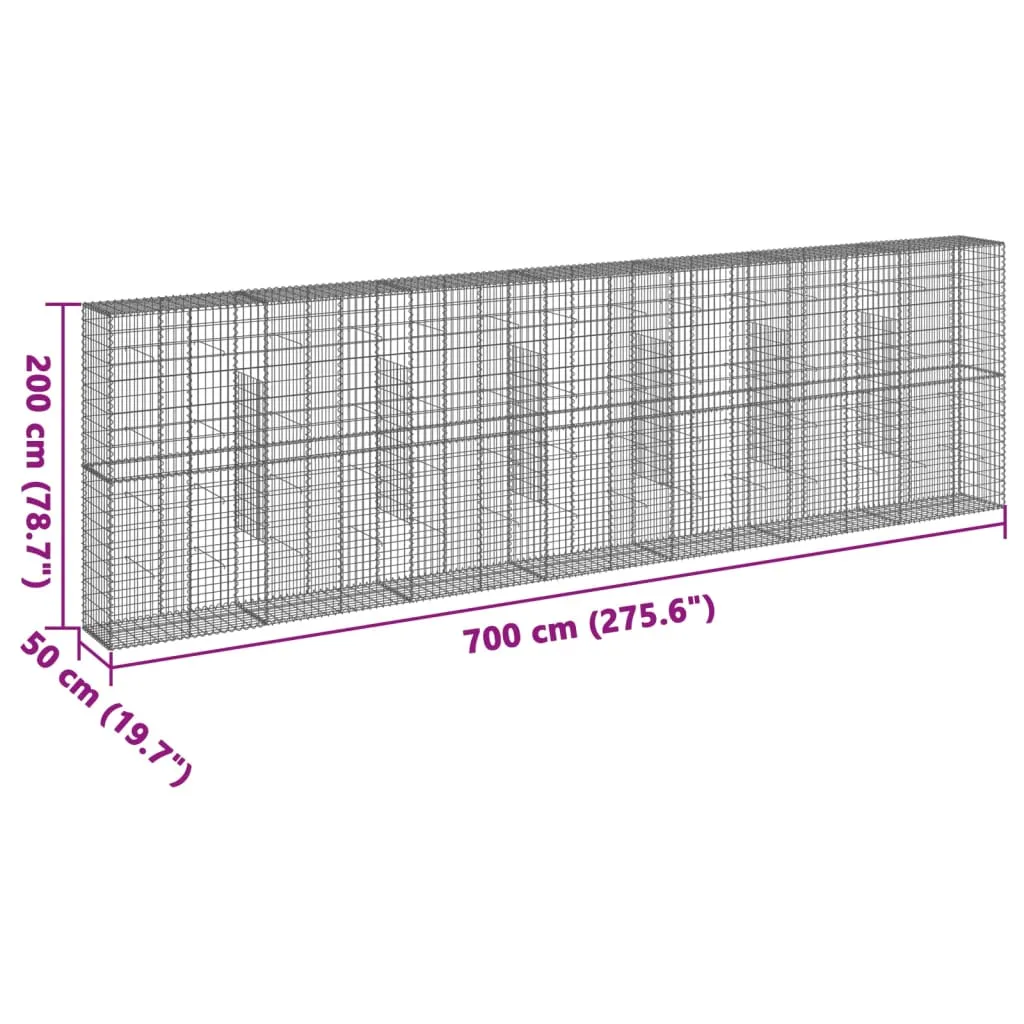 vidaXL Gabion Basket with Cover 700x50x200 cm Galvanised Iron