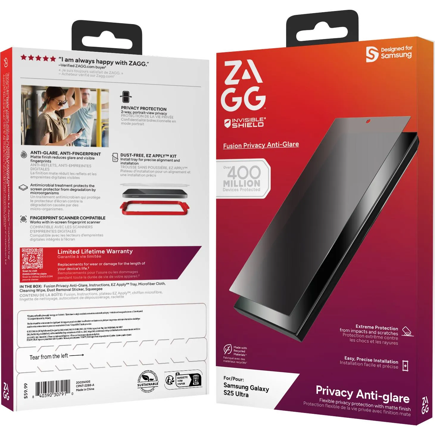 ZAGG InvisibleShield Fusion Privacy Anti Glare Screen Protector for Galaxy S25 Ultra