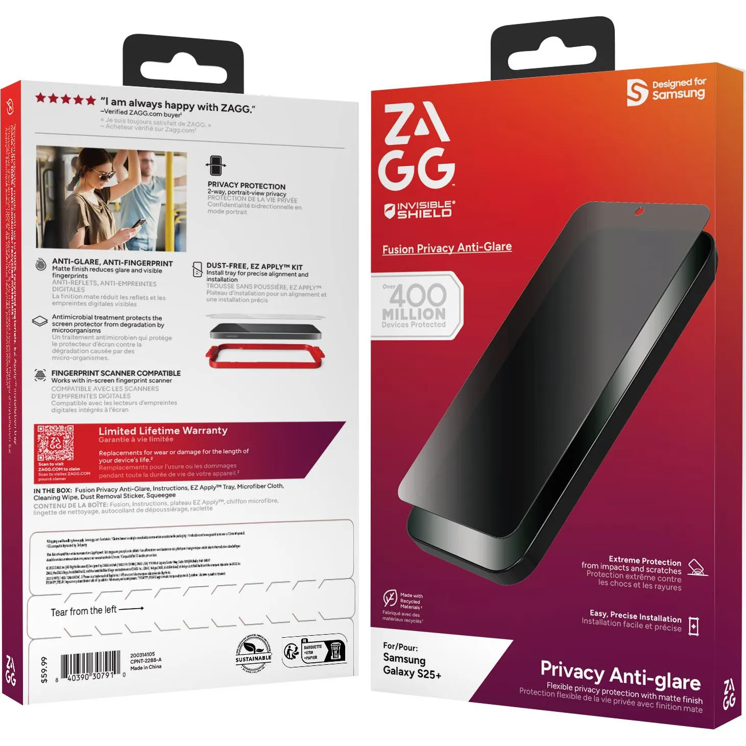 ZAGG InvisibleShield Fusion Privacy Anti Glare Screen Protector for Galaxy S25 