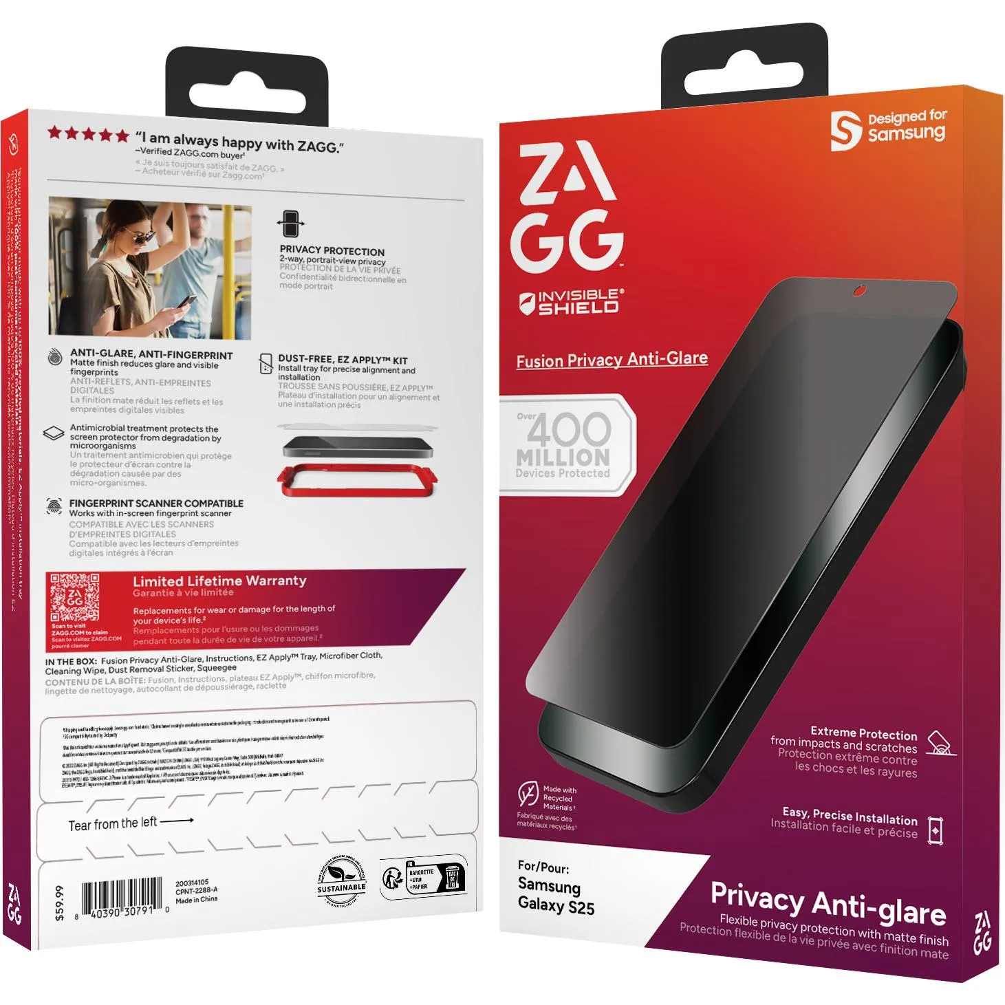 ZAGG InvisibleShield Fusion Privacy Anti Glare Screen Protector for Galaxy S25